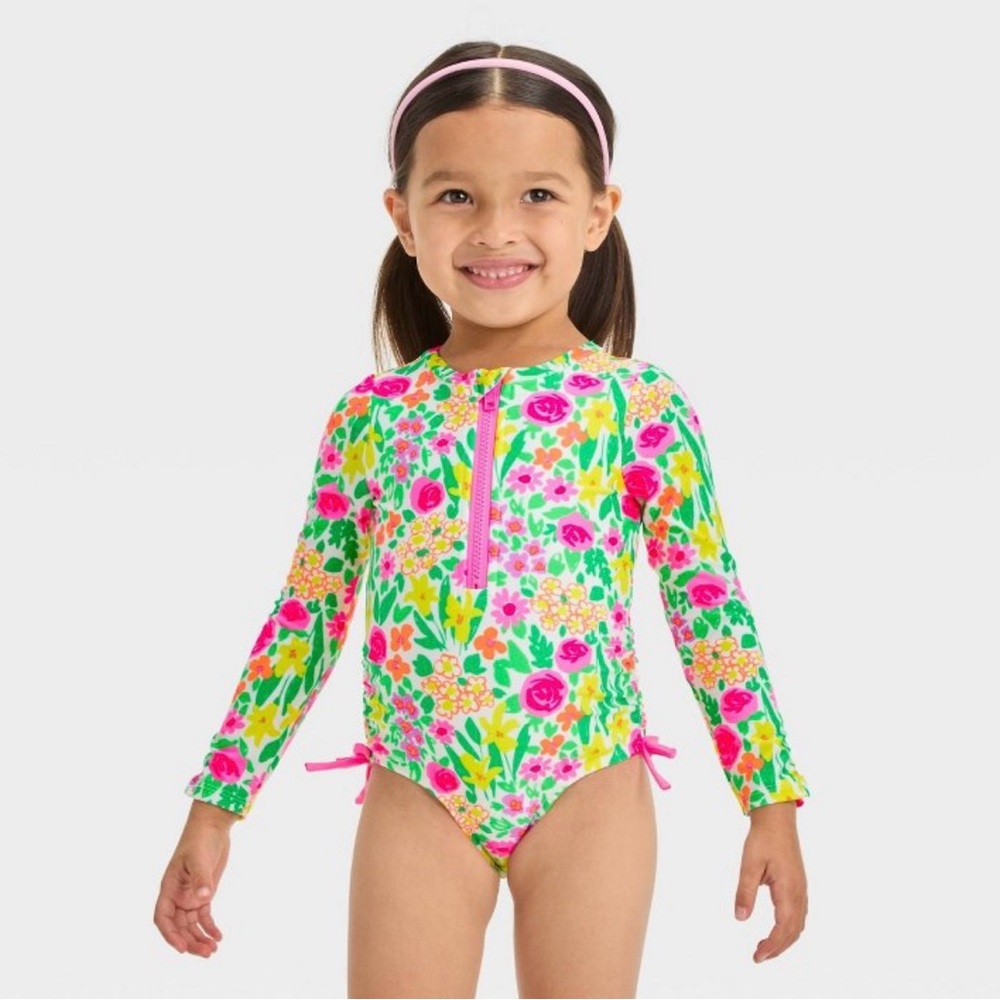 Cat & Jack Toddler Girls' Long Sleeve Rash Guard One Piece Swimsuit